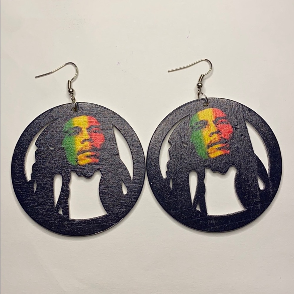 Bob Marley wood earrings